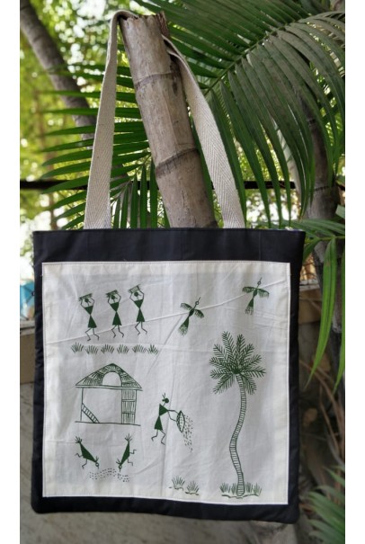 Hand-painted upcycled clothing tote bag